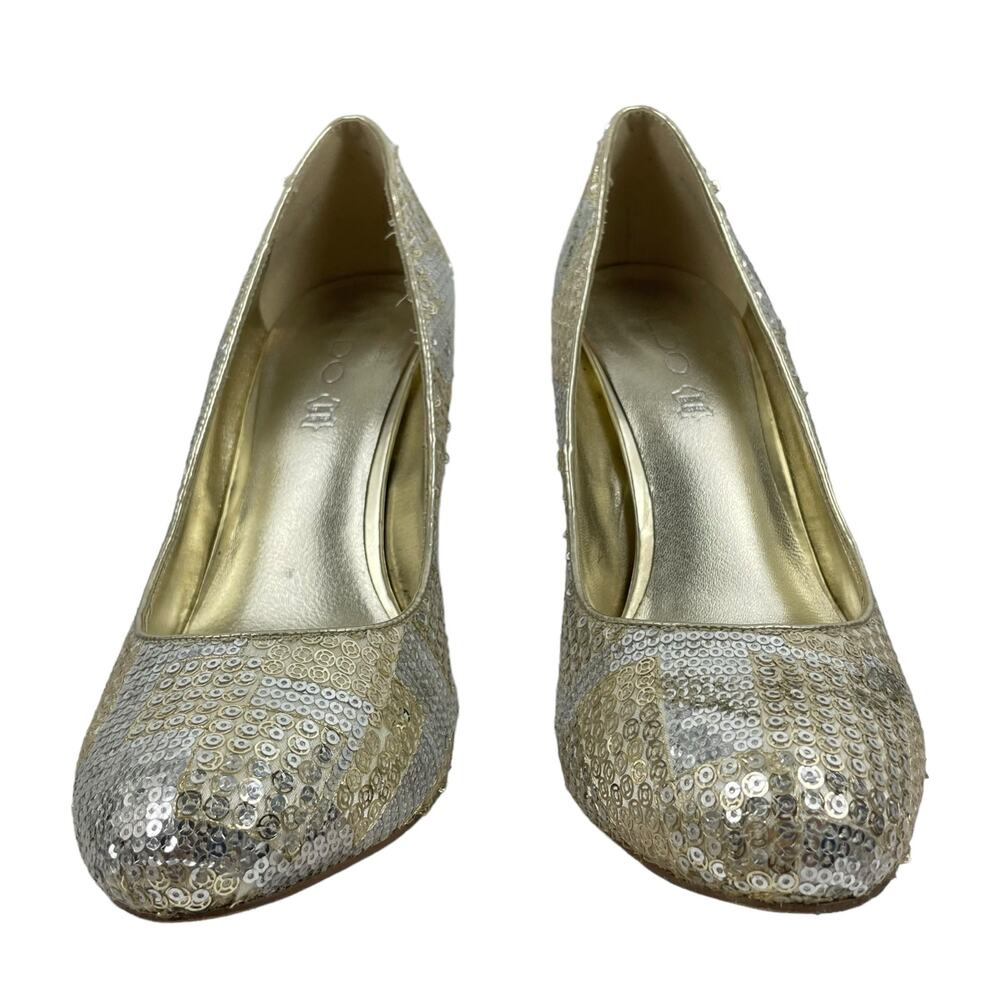 Aldo Glicken Sequins Glitter Pumps Metallic Gold Silver Size 39 - Picture 3 of 11